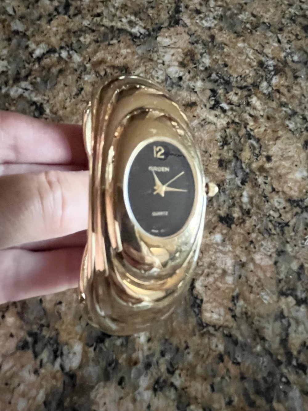 Vintage Gruen Gold Tone Bangle Cuff Quartz Women Wristwatch
